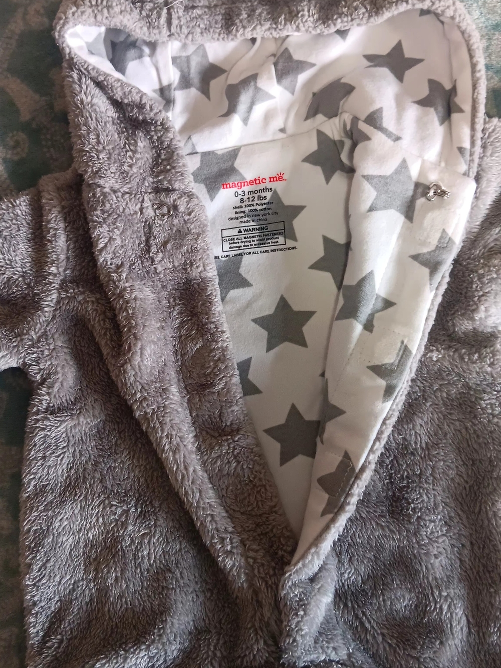 magnetic me Plush Gray Star Hooded Baby Jacket
